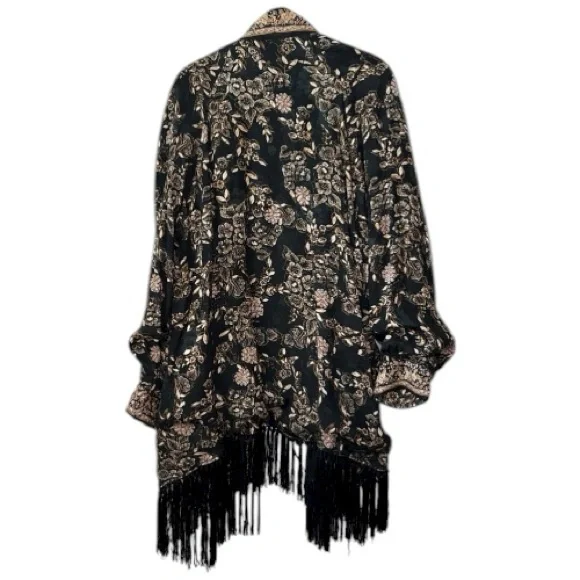 Free People Kaelin Embroidered Floral Fringe Kimono Open Jacket Size M - Picture 7 of 15